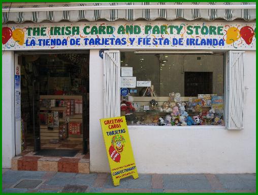 The Irish Card and Party Store for all your party products on the Costa del Sol